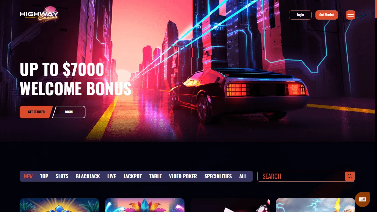 Highway Casino desktop home with AUD casino offers and support access