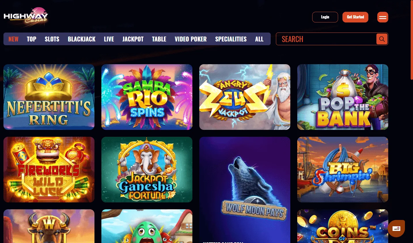 Highway Casino desktop games area with pokies, table games and live dealer options